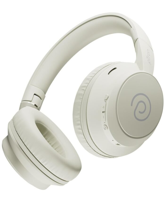 pTron Studio Evo 70hrs Playtime Wireless Over Ear Headphones w/HD Mic, Dual Device Pairing, Low-Latency Game/Movie/Music Modes, Punchy Bass, BT5.3, Voice Assistant & Type-C Fast Charging (Beige)