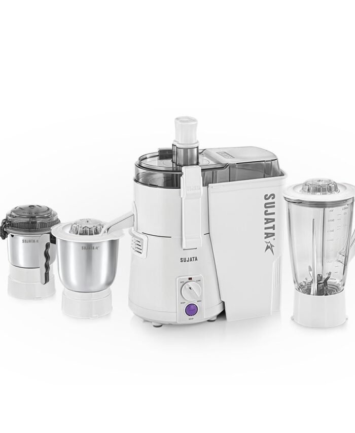 Sujata Powermatic Maxima Juicer Mixer Grinder|900 Watts Double Ball Bearing Motor|22000 RPM|Non-Stop 90 Mins Running|3 Jars including 1750ml Blender, 1000ml Grinder, 500ml Chutney Jar| (White)