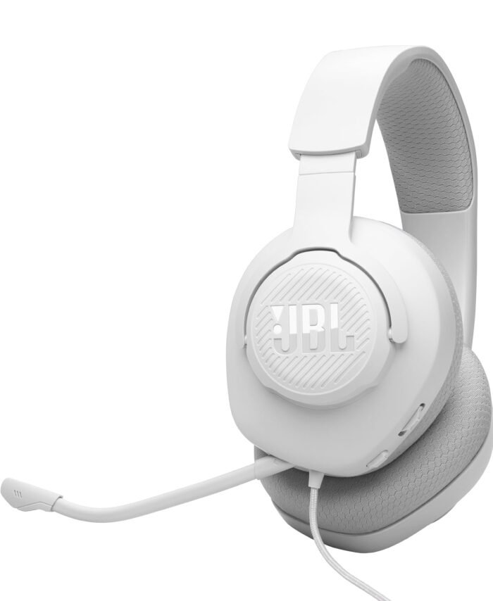 JBL Quantum 100M2 Wired Gaming Headphones, Supports Windows sonic spatial audio, 40mm Realistic Dynamic Drivers, Omnidirectional Detachable Mic, Breathable Memory Foam cushions, PC/Xbox/PS/3.5mm-White