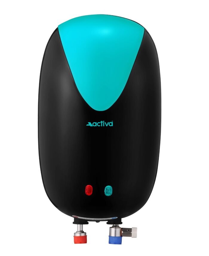 ACTIVA 3L Instant Water Heater Geyser 3kW ISI Copper Element 304L SS Tank Anti Rust Coating Auto Cut Off ABS Body BEE 5 Star Fast Heating Compact Bathroom Kitchen Use 5 Year Warranty Green Black