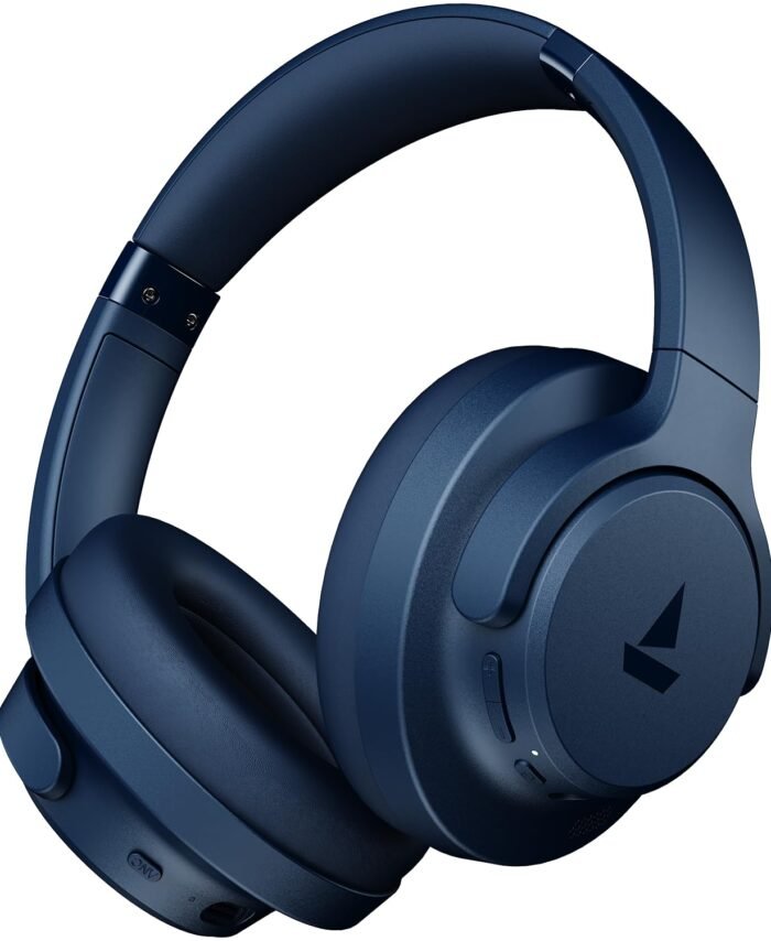 Boat Rockerz 512 ANC,(~40dB) Hybrid ANC, 80H Battery, 40mm Drivers, 40ms Low Latency, ENx Tech,Stream Ad Free Music via App Support, Bluetooth Headphones, Wireless Headphone with Mic (Bold Blue)