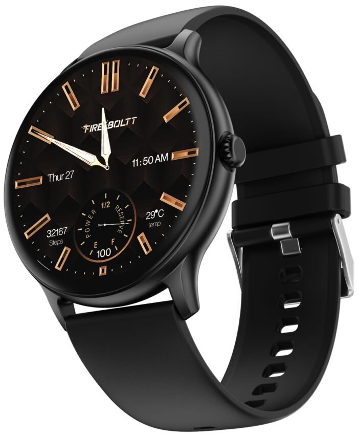 Fire-Boltt Phoenix Pro Round Smart Watch 1.39″ HD Display with Bluetooth Calling, AI Voice Assistant, SpO2 & Heart Rate Monitor, 120+ Sports Modes, IP67 Waterproof Smartwatch for Men & Women - Black
