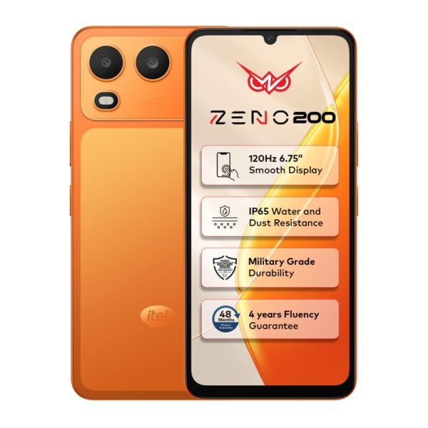 Zeno 200 (Comet Orange, 4 GB RAM, 128 GB Storage) | 6.75" HD+ Display | 120 Hz Refresh Rate | IP65 Dust & Water Resistance | 13 MP Camera | 5000 mAh Battery | Charger in Box