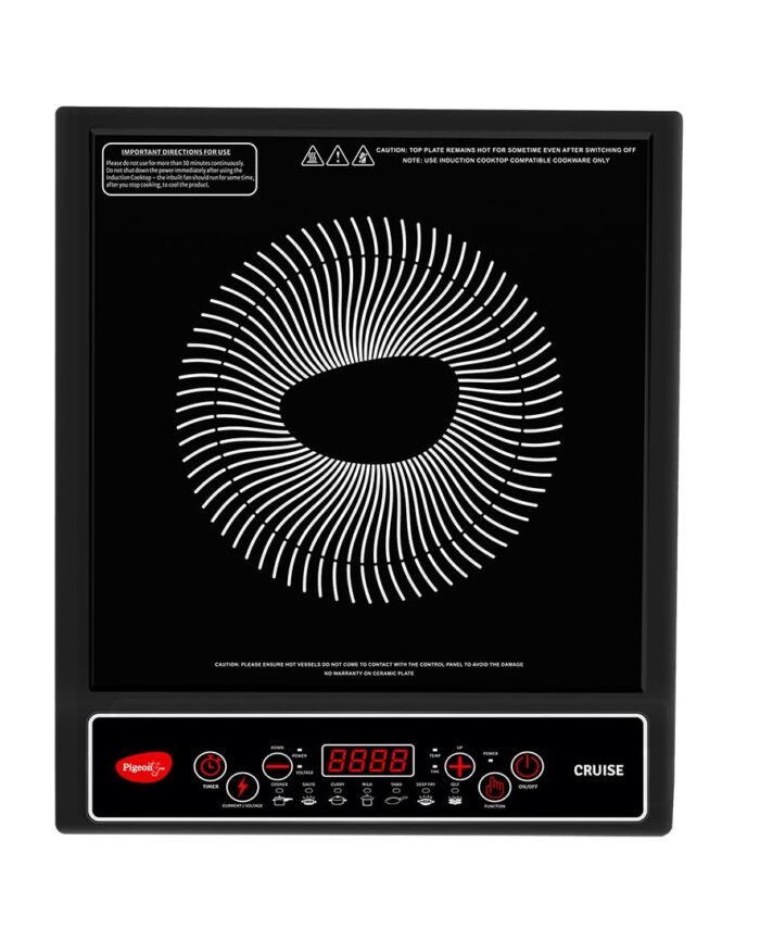 Pigeon by Stovekraft Cruise 1800 watt Induction Cooktop With Crystal Glass,7 Segments LED Display, Auto Switch Off - Black
