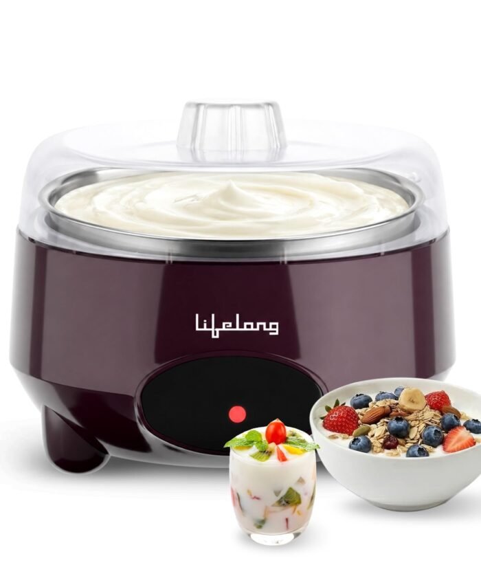 Lifelong Automatic Yogurt & Curd Maker Machine for Home | Auto Temperature Regulation | Electric Probiotic Yogurt Maker for Kitchen (1 L) | Thick Creamy Probiotic Curd |304 Stainless Steel Container