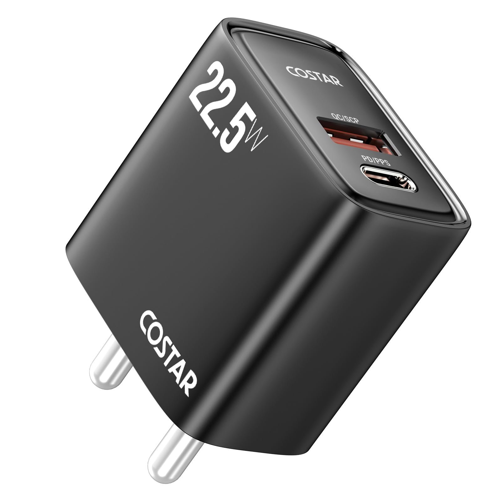 COSTAR Original 22.5W Dual Port Charger(USB & Type C), Fast Charger,Compatible with Samsung Galaxy S26, S25, S24, S23(Ultra/+/Fe, S/Z/A/M/F All Series), iPhone,Vivo,Oppo,Realme & Type-C Devices(Black)