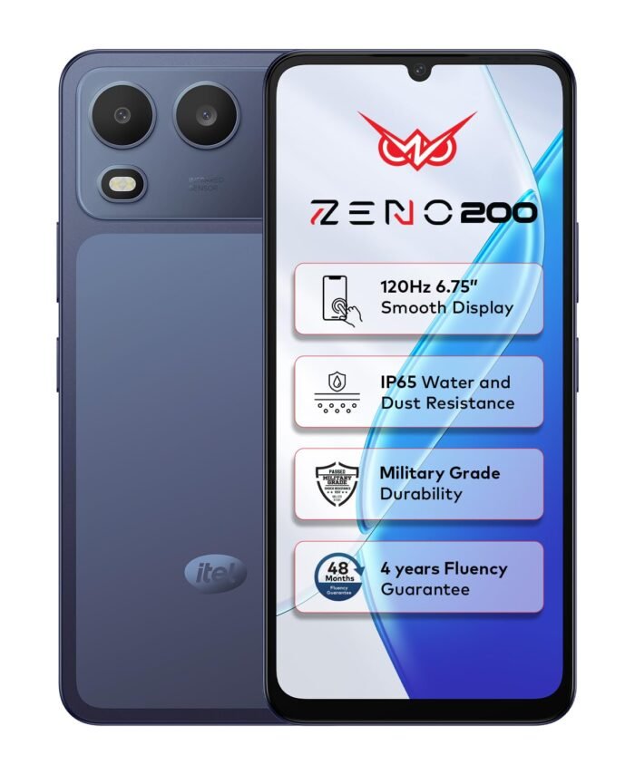Itel Zeno 200 (Nightly Blue, 4 GB RAM, 128 GB Storage) | 6.75" HD+ Display | 120 Hz Refresh Rate | IP65 Dust & Water Resistance | 13 MP Camera | 5000 mAh Battery | Charger in Box