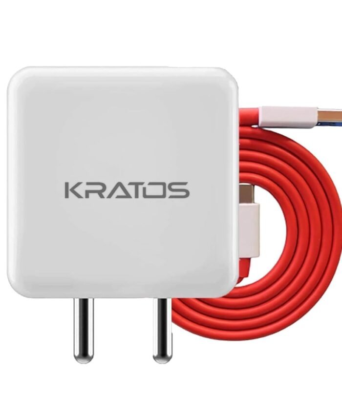Kratos 65W Fast Charger Adapter & USB-A to Type C Cable Combo, Compatible with OnePlus, Realme, Xiaomi, Redmi, Oppo, Vivo & Other Smartphones, Type C Charger Supports Dash, Warp, Vooc,SuperVooc