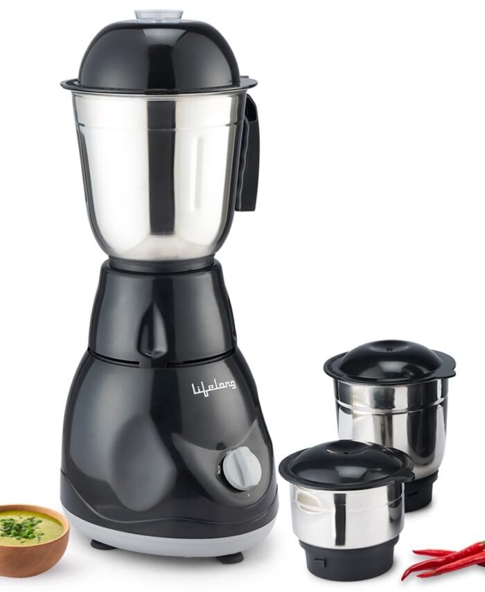 Lifelong LLMG23 Power Pro 500-Watt Mixer Grinder with 3 Jars (Liquidizing, Wet Grinding and Chutney Jar), Stainless Steel blades, 1 Year Warranty (Black)