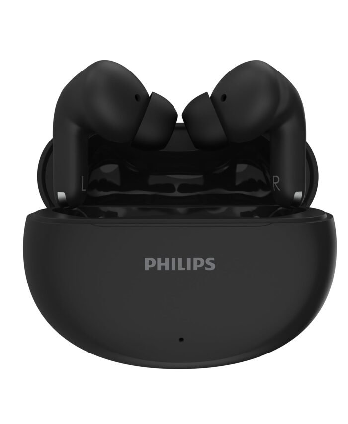 Philips TAT1269 Bluetooth Truly Wireless in Ear Earbuds with mic, 13mm Drivers, Bluetooth 5.4, 40H Playtime, IPX5, Fast Charging, Touch Controls, Voice Assistant, Mono Mode, LED Indicator (Deep Black)