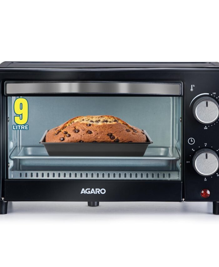 AGARO Marvel 9L OTG Oven 800W, Compact Toaster Griller for Baking, Toasting & Grilling, Adjustable 100°C-250°C, 30-Min Timer with Ready Bell, Auto Shut-Off, Tempered Glass Door, Bake Pan, Tong & Rack
