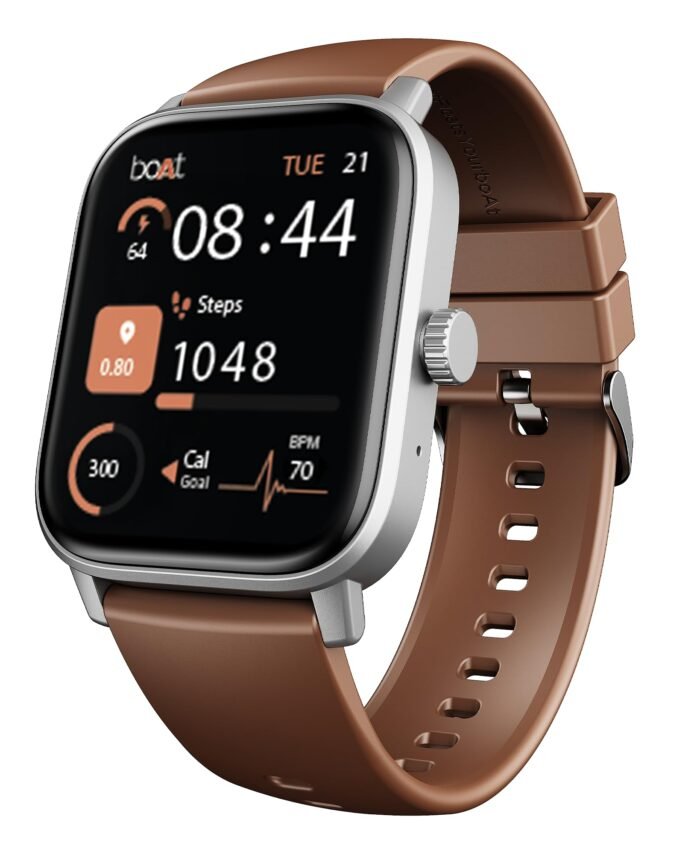 Boat Wave Call 3 Smartwatch 1.83” HD Display with Animated Watch Faces; BT Calling, Functional Crown, Multiple Sports Modes, IP68, HR, SpO2 Monitor, Smart Watches for Men & Women (Timber Brown)