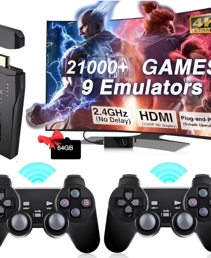 Drumstone 𝐃𝐫𝐮𝐦𝐬𝐭𝐨𝐧𝐞 𝟏𝟎-𝐘𝐞𝐚𝐫 𝐖𝐚𝐫𝐫𝐚𝐧𝐭𝐲 4K Ultra HD Gaming Console | 64GB Built-In 20,000+ Retro Games | Dual 2.4G Wireless Controllers | Plug & Play TV Video System
