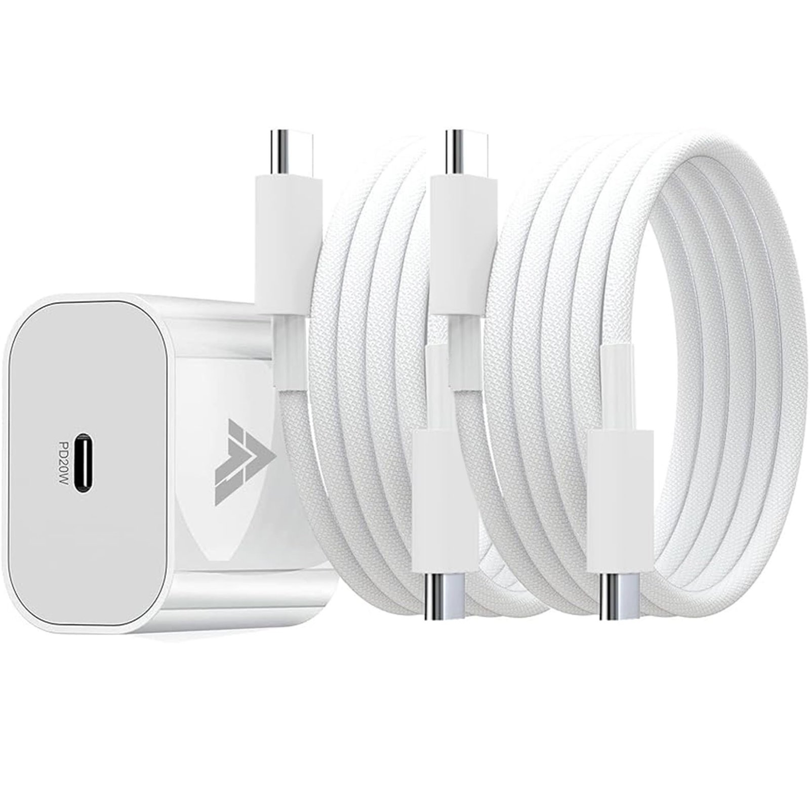Dr Vaku® 20W Fast Charger Adapter Compatible with iPhone 17/17 Plus/17 Pro/17 Pro Max, iPhone 16/15 & Other Type C Devices 1 Meter Nylon Braided Type C to C Data Cable PD 2.0 (1 Adapter + 2 Cable)