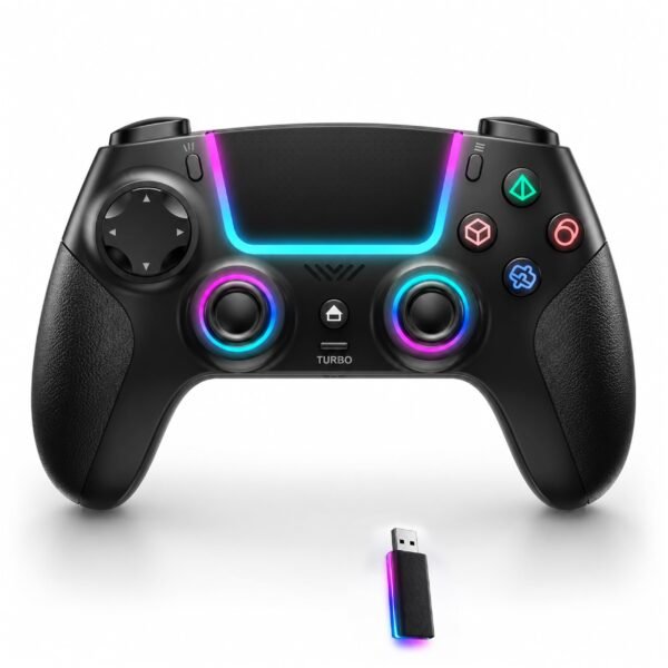 SuperPower Wireless Gaming Controller for PS4,PC,Steam Deck Android,iPhone & Mac|Bluetooth, 2.4G Wireless & USB Connectivity|Turbo, Macro Buttons,RGB Lighting,Touchpad,Motion Control