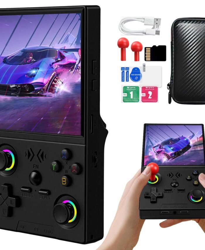 XF40V Retro Handheld Game Console, Retro Gaming Console 4.0'' IPS Screen Linux System Built-in 64G TF Card, Open Source Linux System, Preloaded 20000+ Classic Games, Portable Video Gaming (Black-64G)