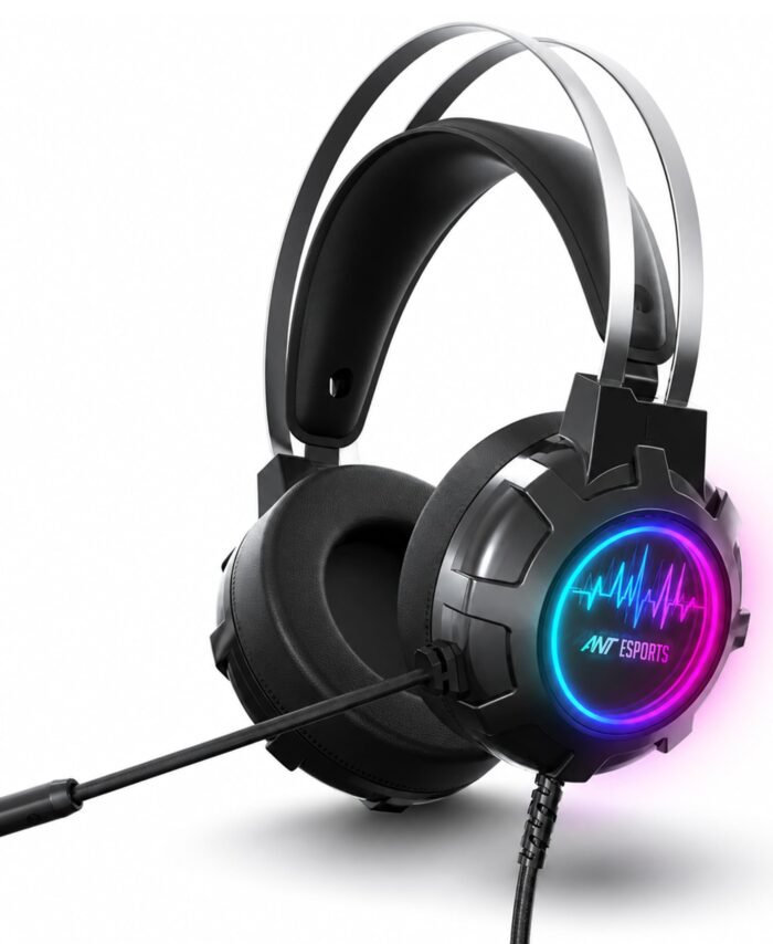 Ant Esports H950 Pro Wired Gaming Headset for PC, Xbox, PS4 & PS5, 7.1 USB Surround Sound Wired Headphones, 50mm Drivers, Mirror RGB LED, Omnidirectional Mic & Noise Isolating Ear Cups – Black
