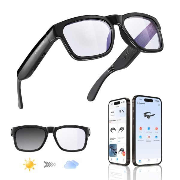 AI Smart Glasses for Men & Women, Bluetooth Smart Sunglasses with Open Ear Audio & ChatGPT Real-Time Translation (165 Languages), Smart AI Glasses with 10H for Meeting Travel