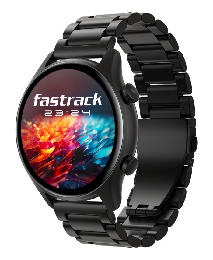 Fastrack Astor FR2 Pro 1.43" AMOLED Stainless Steel Smart Watch with SpO2, Heart Rate, BT Calling, Adaptive AOD, Functional Crown, AI Voice Assistant – Smartwatch for Stylish Professionals (Black)