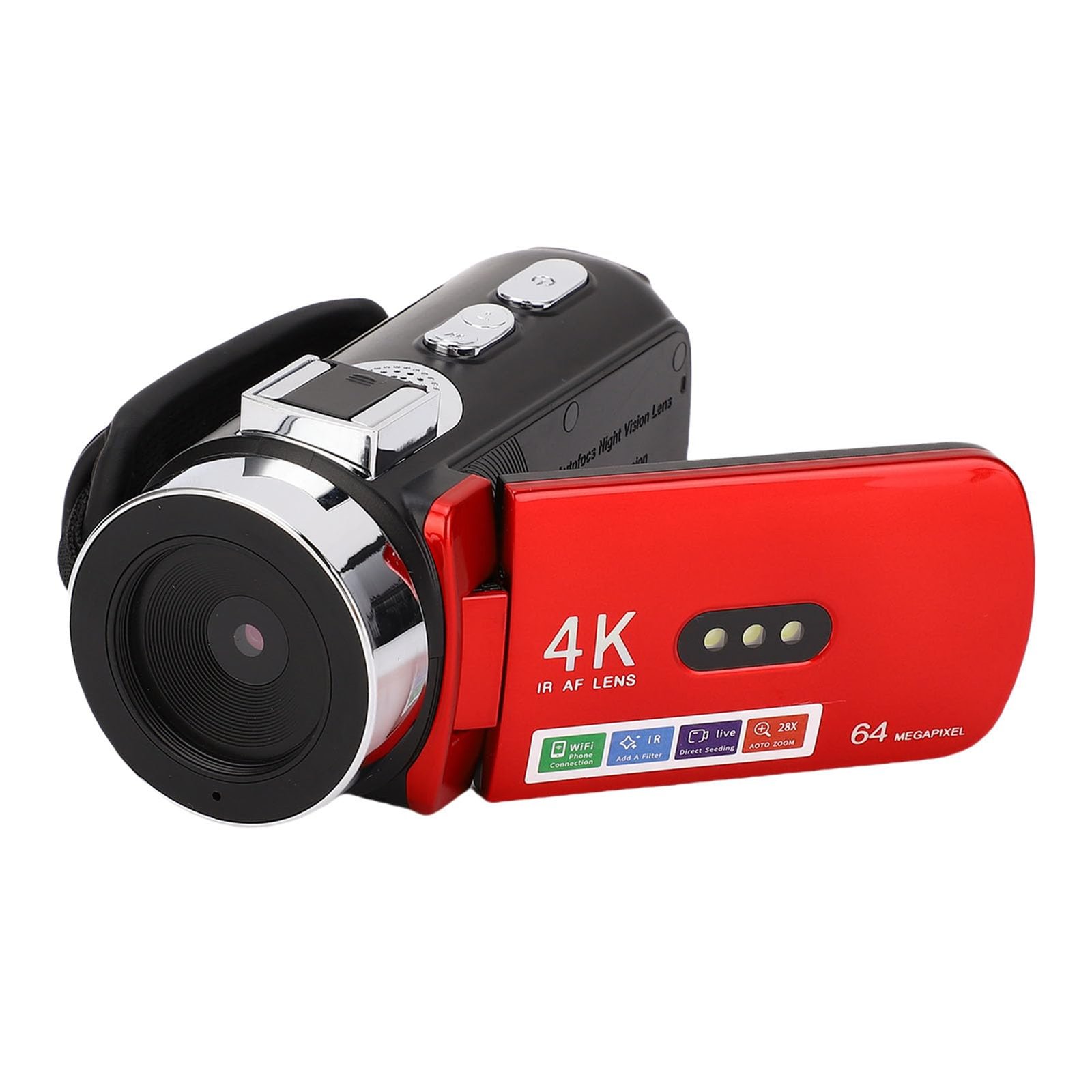 Depisuta 4K 64MP Camcorder Video Camera, WiFi Vlog Camera with 3.0 Inch 180° Rotation Screen, LED Fill Light, 4800mAh Battery Digital Video Recorder for Travel Photography