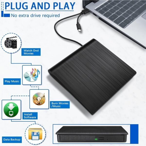 External DVD Drive, USB 3.0 Portable +/-RW, DVD Player for CD ROM Burner Compatible with Laptop Desktop PC Windows Linux OS Apple Mac Black