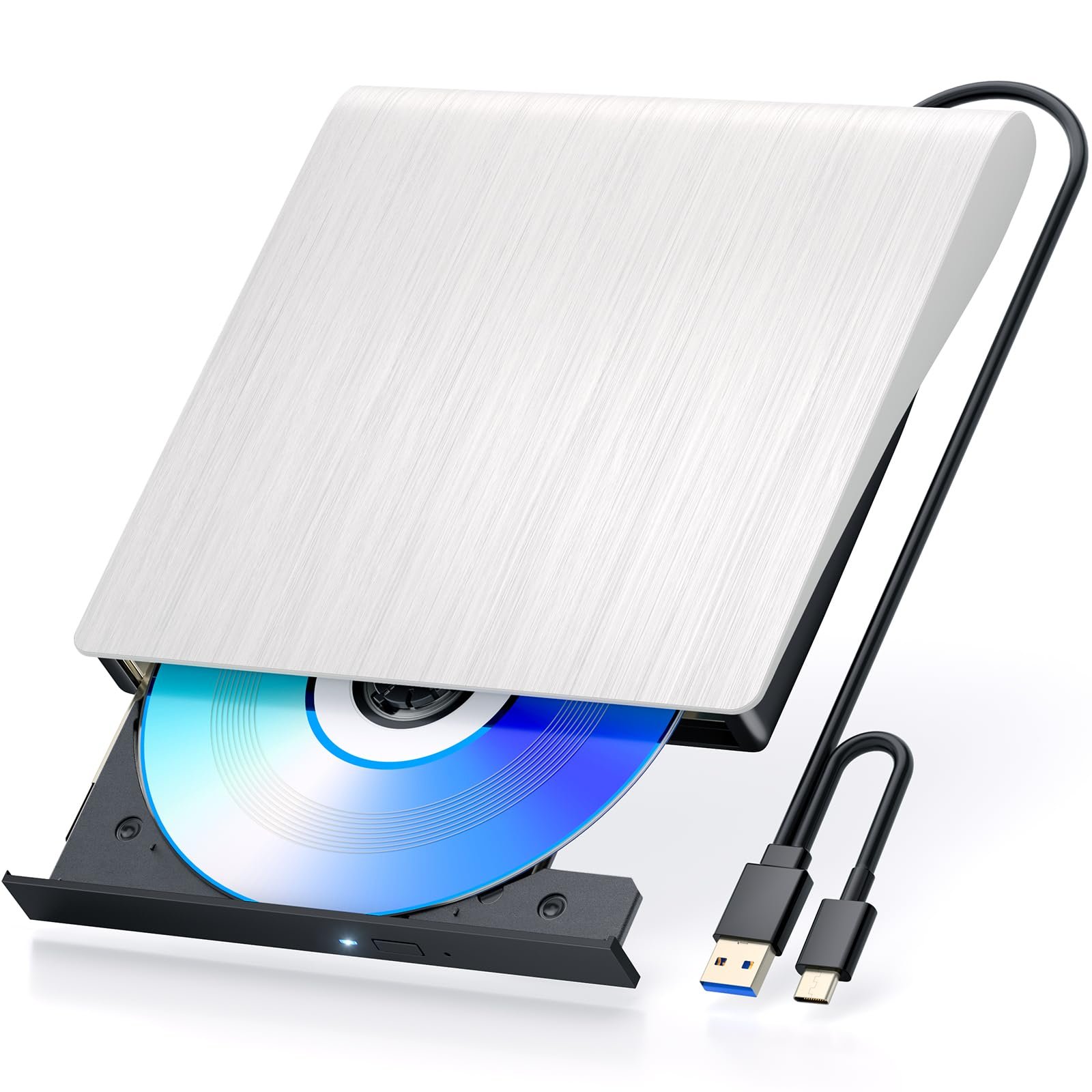 External CD DVD Drive, USB 3.0 Portable CD/DVD +/-RW Drive/DVD Player for Laptop CD ROM Burner Compatible with Laptop Desktop PC Windows Linux OS Apple Mac (White)