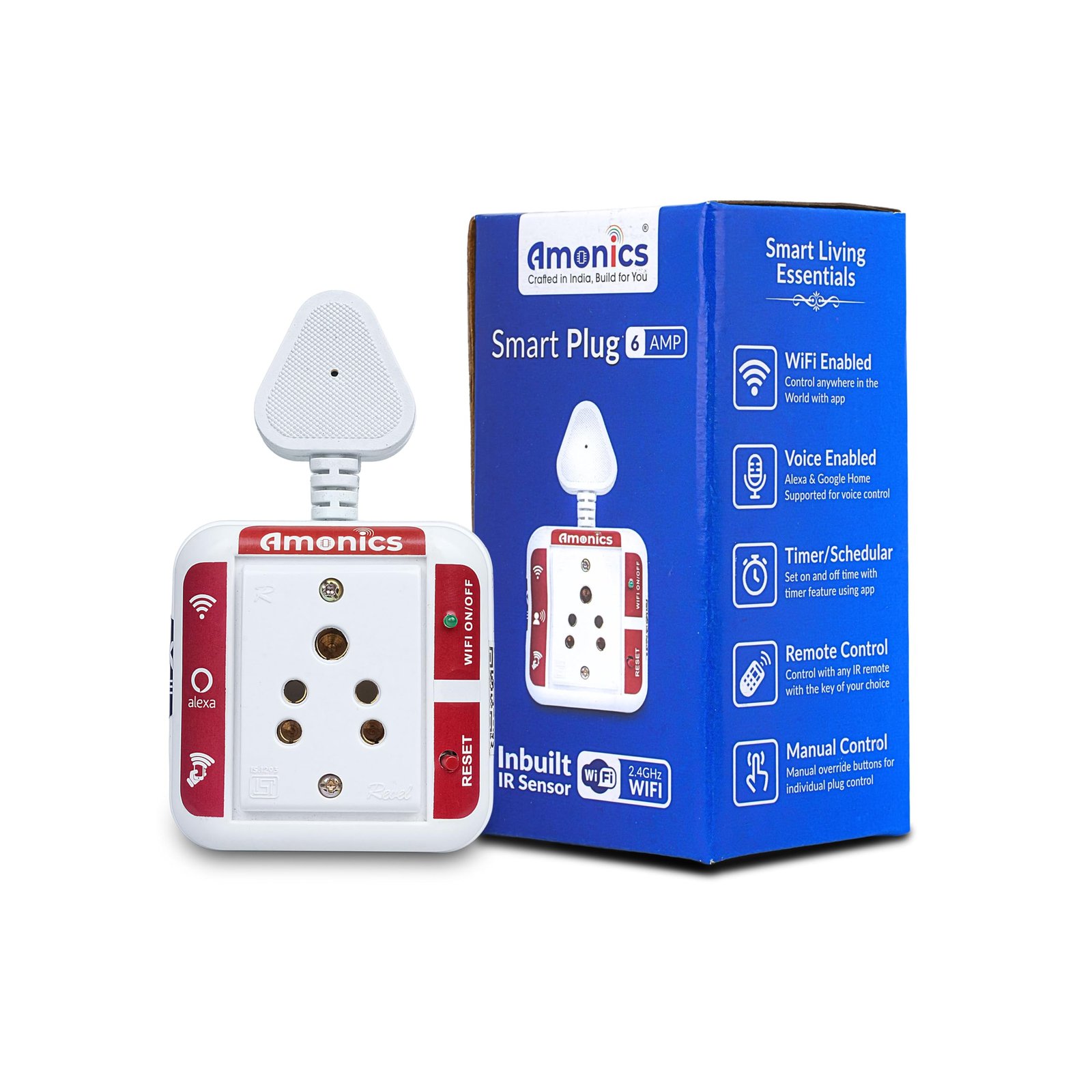 Smart Plug 6amp, WiFi Enabled, Timer Function, IR Remote Compatible, App Control, 6A/1000W Max Load, White